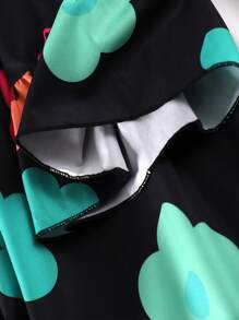 SHEIN LUNE 大尺碼女士花朵印花y2k風格襯衫裙 - 黑色 - 查看 6