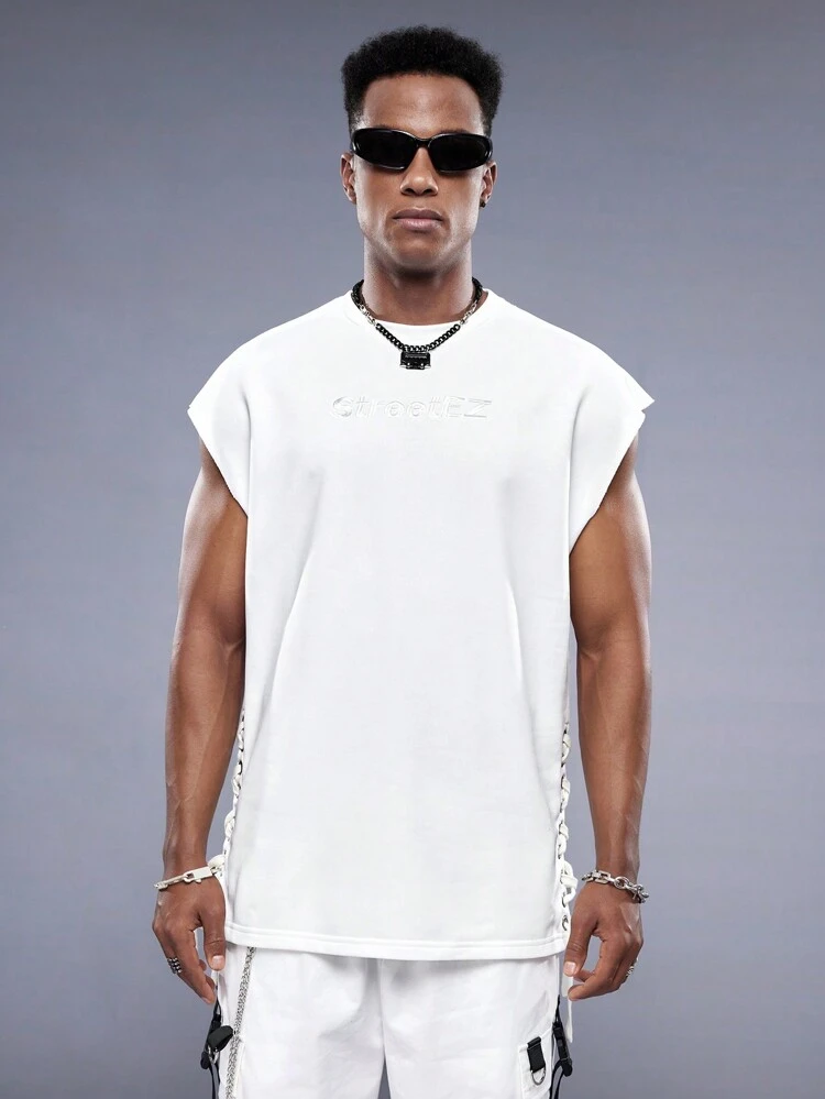 Men's Knitted Round Neck Sleeveless Tank Top With Letter Embroidery