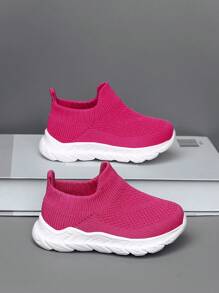 Kids' Lightweight Breathable Slip-On Athletic Shoes, Elastic Uppers Easy To Wear, Suitable For Children's Foot Shape, Solid Color Suitable For Daily Wear, Back To School Student Shoes, Spring/Autumn - Hot Pink - View 5