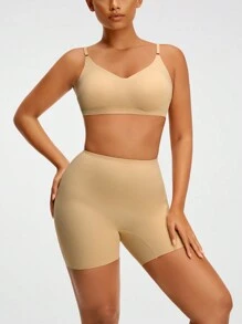 SHAPORA 女士簡約純色減肥連身衣底部 - 杏色 - 查看 5