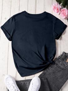INAWLY Letter Printed Short Sleeve T-Shirt Yes I'm Different Graphic Tees Women Tops - Navy Blue - View 2