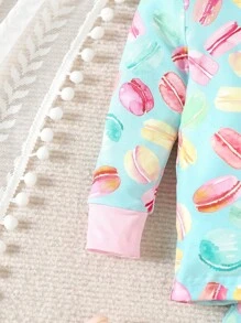 女婴糖果马卡龙印花长袖上衣和裤子睡衣套装，2 件 - 彩色 - 查看 6