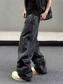 Manfinity Hypemode Men's Wide-Leg Loose-Fit Jeans With Slanted Pockets