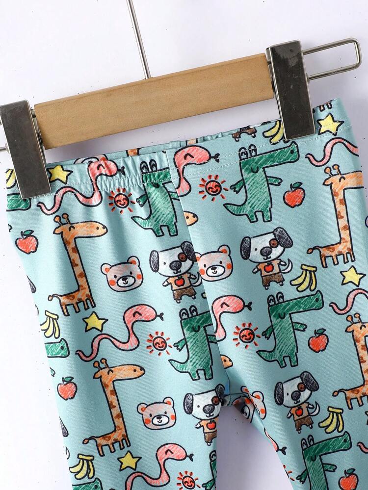 Baby Boy's Cute Knitted Digitial Printing Animal Patchwork Short Sleeve Top With Shorts And Short Sleeve Top With Digital Print And Long Pants Homewear Four-Piece Set