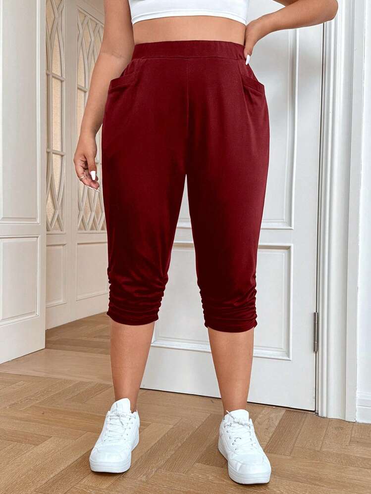 SHEIN CovetEZ Pantacourt de couleur unie élégant pour femme grande taille - Rouge - Voir 5