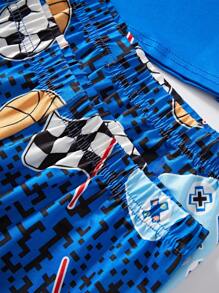 3pcs Tween Boy Snug Fit Gaming Controller Print Pajama Set - Blue - View 3
