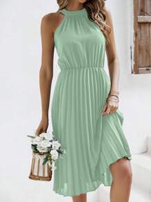 SHEIN Frenchy Của phụ nữ Đúng mốt Mùa hè Kỳ nghỉ Phong cách Xếp li Đầm - Màu xanh Bạc hà - Xem 7
