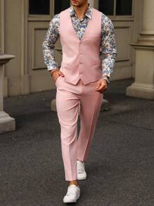 Manfinity AFTRDRK Men Fashion Pink Party Dinner Suit Set - وردي - مشاهدة 4