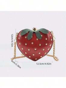 Bolso de hombro/bandolera de PU con diseño de fresa en forma de corazón lindo y de moda para niñas, regalo perfecto para una cita o el Día de San Valentín