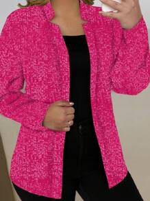 SHEIN Clasi 大碼閃亮鑲嵌西裝外套 - 玫紅色 - 查看 1