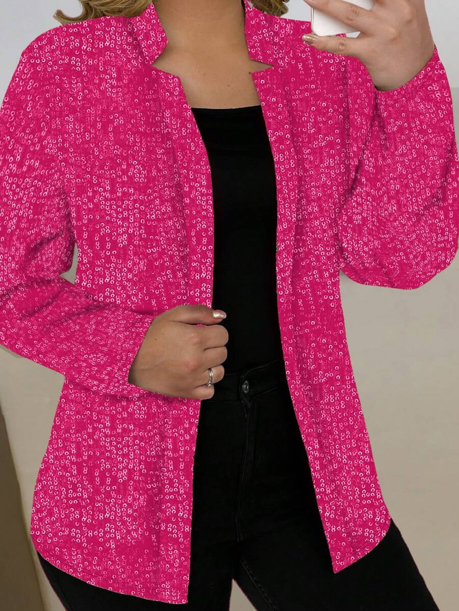 SHEIN Clasi 大碼閃亮鑲嵌西裝外套 - 玫紅色 - 查看 1