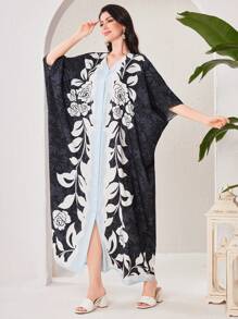 Al Najma Women's Elegant Printed Traditional Long Cheongsam Dress With Buttons Kaftan Jalabiya Dress - Multicolor - View 5