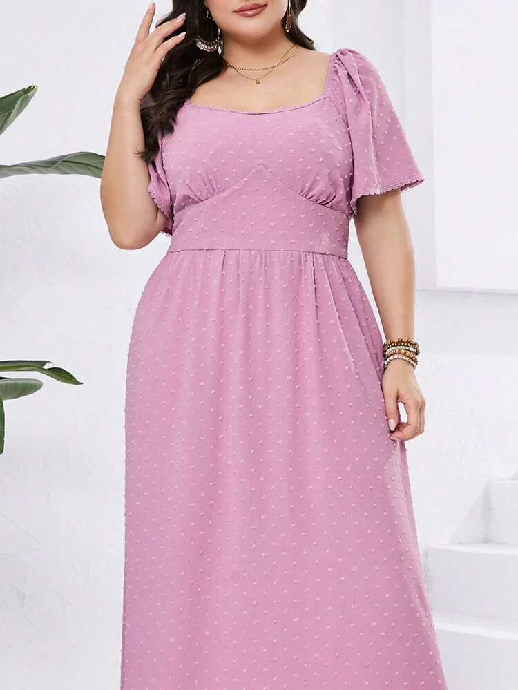 Women's Lace Sleeve Cuff & Neckline Decor Plus Size Dress