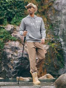 In My Nature Men's Letter Printed Drawstring Hooded Outdoor Sports Sweatshirt - Dark Grey - View 8
