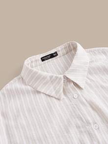 SHEIN BASICS Plus Size Women's Woven Striped Shirt With Collar For - Apricot - View 8