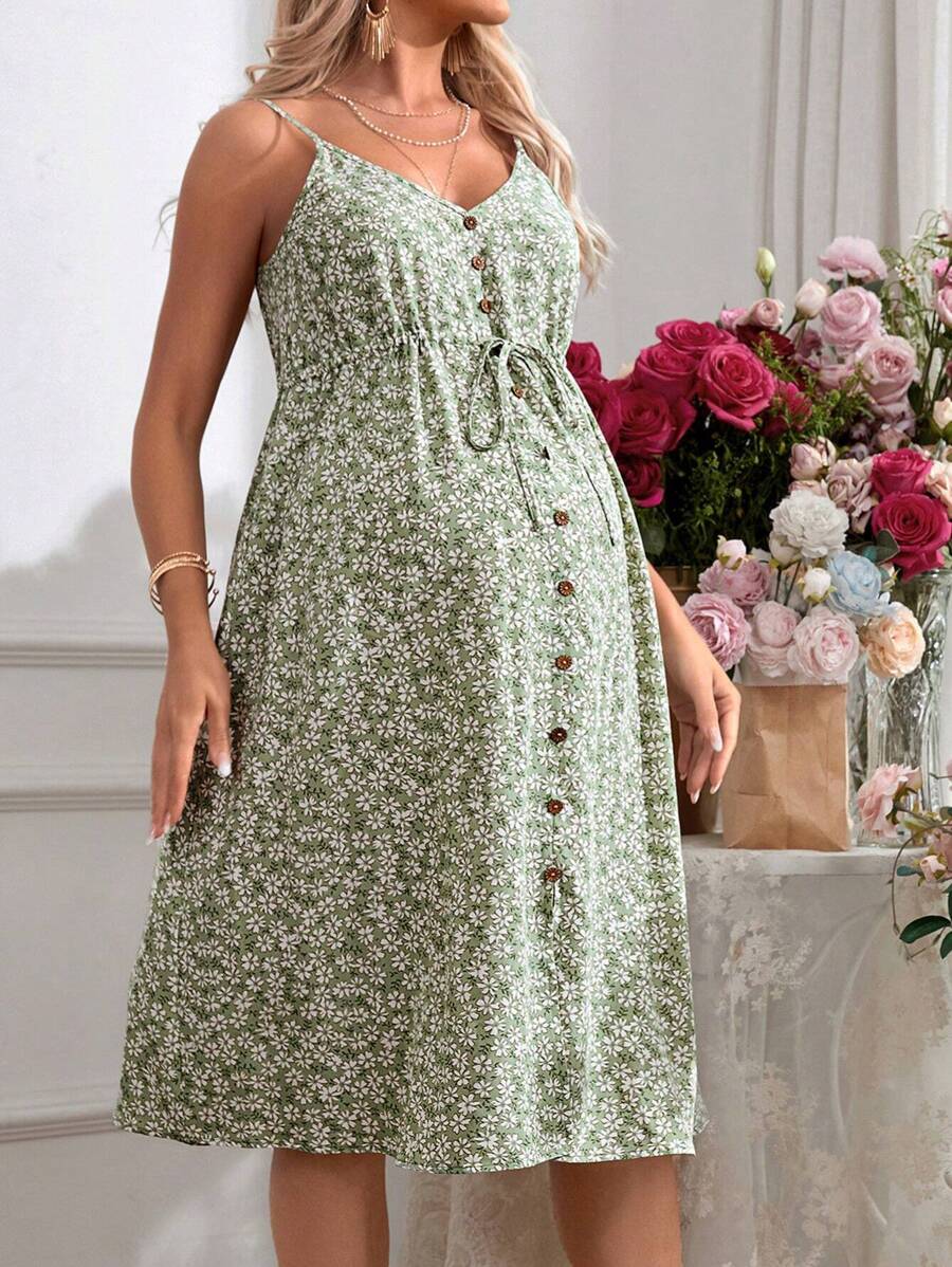 SHEIN 孕婦浪漫假期可調式背心花卉印花連衣裙