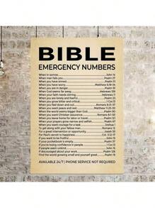 1pc/Set Bible Emergency Numbers - Christian Canvas Wall Decor Printint, This Bible Inspirational Wall Art Is A Vintage Faith Christian Gift For Living Room Decor, Office Decor,Without Frame