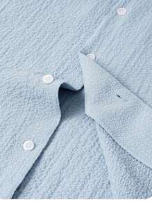 男士休闲短袖按扣领度假夏威夷纹理衬衫，夏季沙滩装 - 藍色 - 查看 6