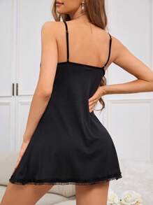 女士時尚粉色蝴蝶結及花邊修飾背心裙 - 黑色 - 查看 5