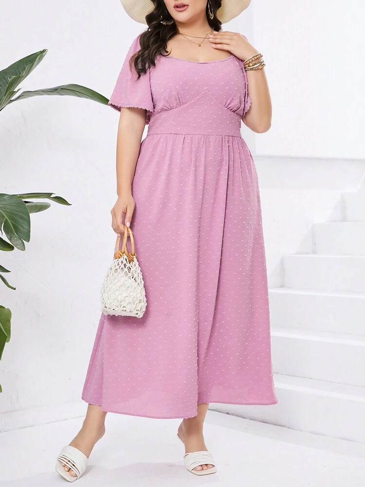 Women's Lace Sleeve Cuff & Neckline Decor Plus Size Dress