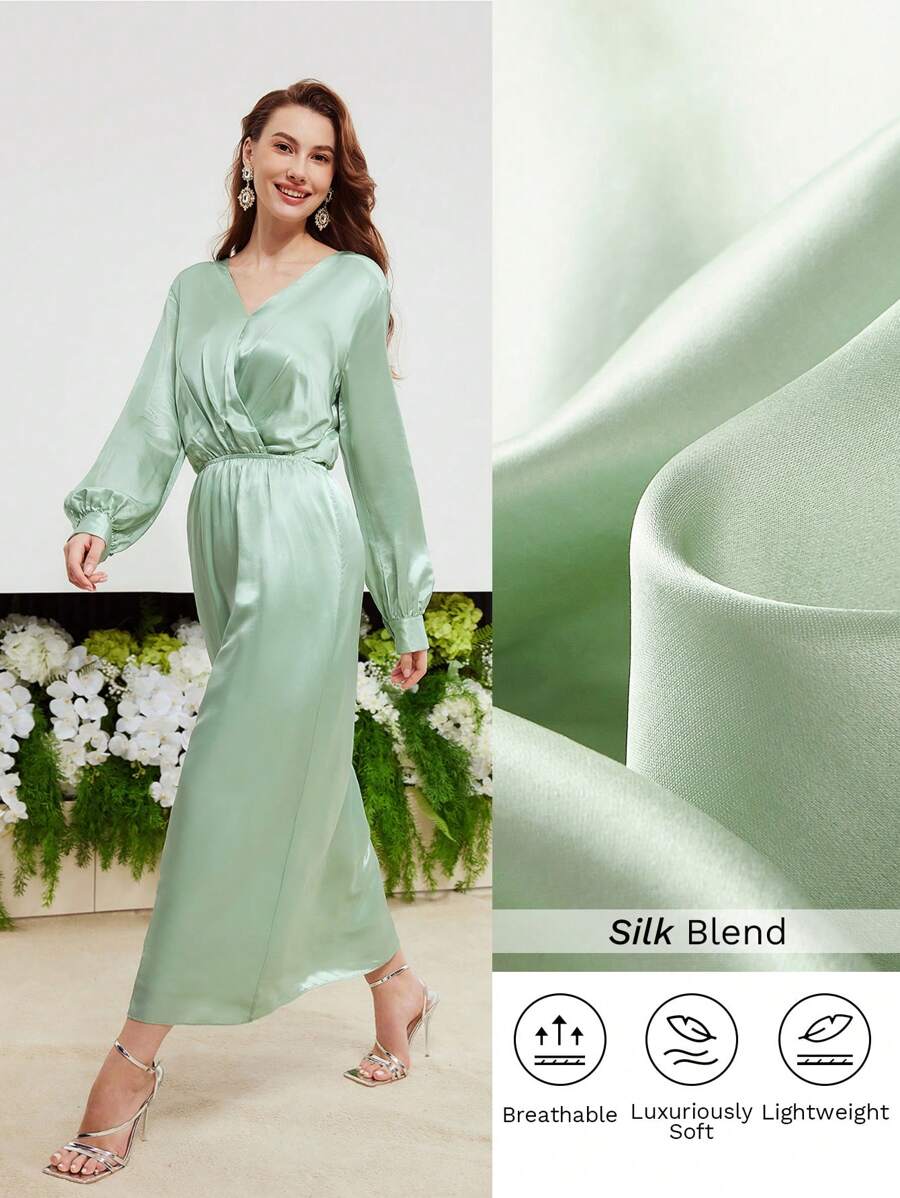 MOTF PREMIUM 絲燈籠袖扣帶連衣裙