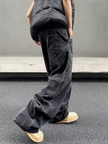 Manfinity Hypemode Men's Wide-Leg Loose-Fit Jeans With Slanted Pockets