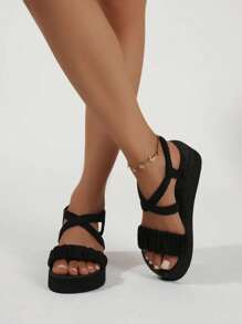 Dép xăng đan nữ màu đen có thể gập lại với quai giả da lộn, đế chống trượt, họa tiết hình học, lý tưởng cho kỳ nghỉ, du lịch và mặc hàng ngày trong ngày lễ tình nhân - màu đen - Xem 4