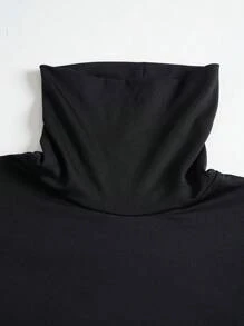 INAWLY 女士高領鑽孔袖t恤 - 黑色 - 查看 7