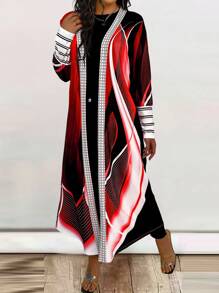 Maweii 女式大码撞色开衫 - 紅色 - 查看 3