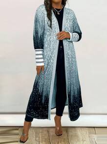 EMERY ROSE 大尺碼開衩前方條紋袖口外套 - 淺藍色 - 查看 3