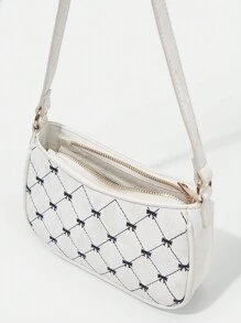 SHEIN MOD Cute Embroidered Bow Women'S Fashion Shoulder Bag