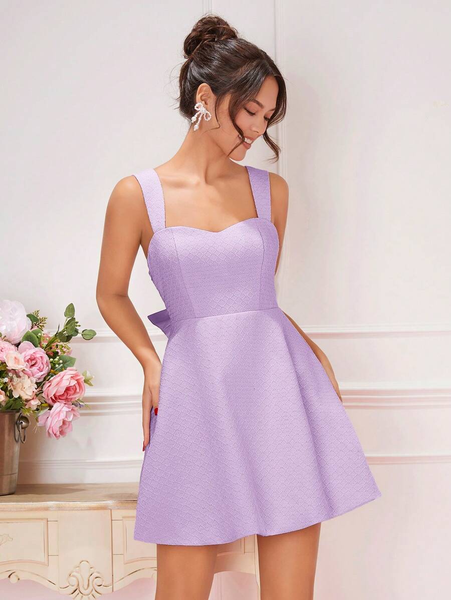 Enchnt Women's Fashion Solid Color Bow Knot Decorated Strap Dress - Lilac Purple - View 1