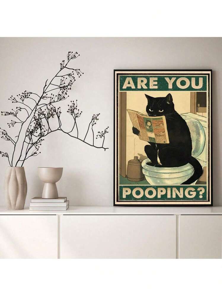 CREATCABIN Vintage Zwarte Kat Metalen Tinnen Bord Kat Drinkt Koffie