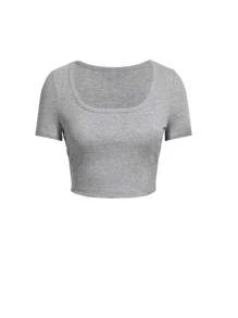 INAWLY Women's Solid Color Cropped Tee With Big Round Neckline - Multicolor - View 4