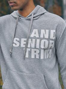 In My Nature Men's Letter Printed Drawstring Hooded Outdoor Sports Sweatshirt - Dark Grey - View 6