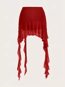 SHEIN ICON Váy bó sát tua rua rong biển bất đối xứng thời trang dành cho nữ - Đỏ - Xem 2
