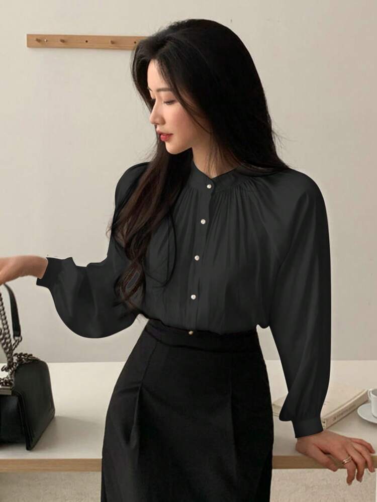 Fashionable Ladies' Spring/Autumn Casual Solid Color Commuting Shirt,Fall Women Clothes Long Sleeve Top