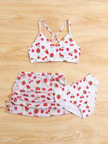 Tween Girl 水果 & Ditsy Floral 分体比基尼套装 夏日海滩 - 彩色 - 查看 4