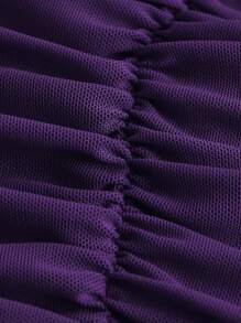 SHEIN EZwear Solid Color Pleated Mesh Bodycon Strappy Dress For Summer - Purple - View 3