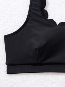 SHEIN Swim 女士扇貝邊背心 風格 二件套裝 - 黑色 - 查看 7