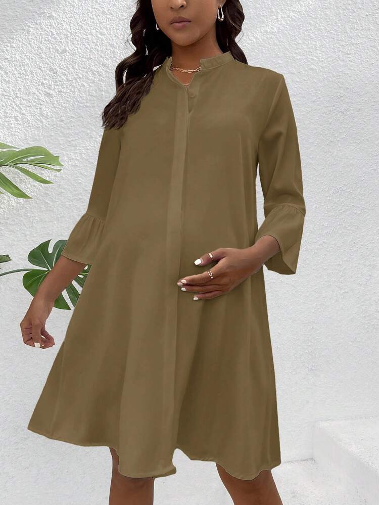 Maternity Women's Elegant Solid Color Loose Mid-Calf Length Dress