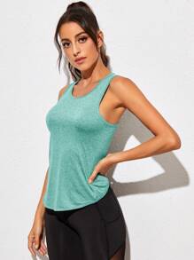 SHEIN Sports Summer Hollow Out Crossed Back Workout Tank Top - Mint Green - View 5