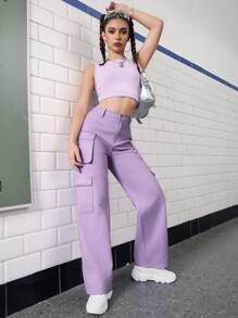 SHEIN Teenage Girls' Purple Jeans With Pockets For Spring And Summer