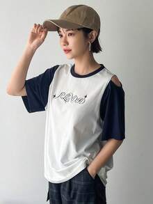 FRIFUL Lỏng lẻo Phù hợp Hai âm Xu hướng: Cắt giảm Áo thun Cho mùa hè - trắng - Xem 3