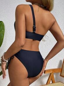 SHEIN Swim Women Sexy Black Hollow Out Waist Drawstring Bikini One-Piece Swimsuit, Fashionable Resort Wear, Mommy And Me Matching Outfits (2 Pieces Sold Separately) Bathing Suits Women For Summer Beach Vacation - Black - View 2