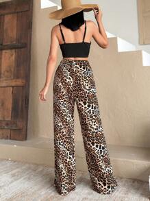 EURMUSE Women Elastic Waisted Pants With Leopard Print - Multicolor - View 2