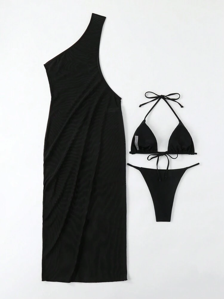 Ladies' Plain Semi-Transparent Fashionable Swimwear Set Summer
