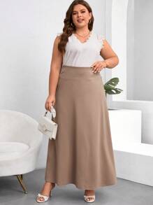 SHEIN Clasi Plus Size Rose Print Color Block Skirt, Suitable For Autumn And Winter