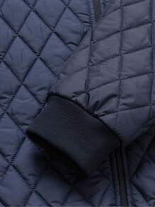 RueChic Men's Simple Casual Diamond Stitching & Zippered Pockets Baseball Collar Jacket - Navy Blue - View 5