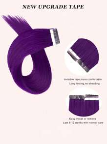 20 piezas Extensiones de cabello humano con cinta de color púrpura recto de 14-22 pulgadas, extensiones de cabello Remy de 50G de color púrpura, extensiones de cabello con cinta - SPurple - Ver 6
